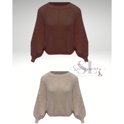 Oversized ronde hals trui met ballon mouw