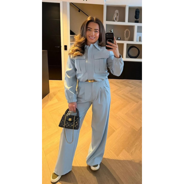 Waanzinnige Set Pantalon en Jasje in Blauw en Roze