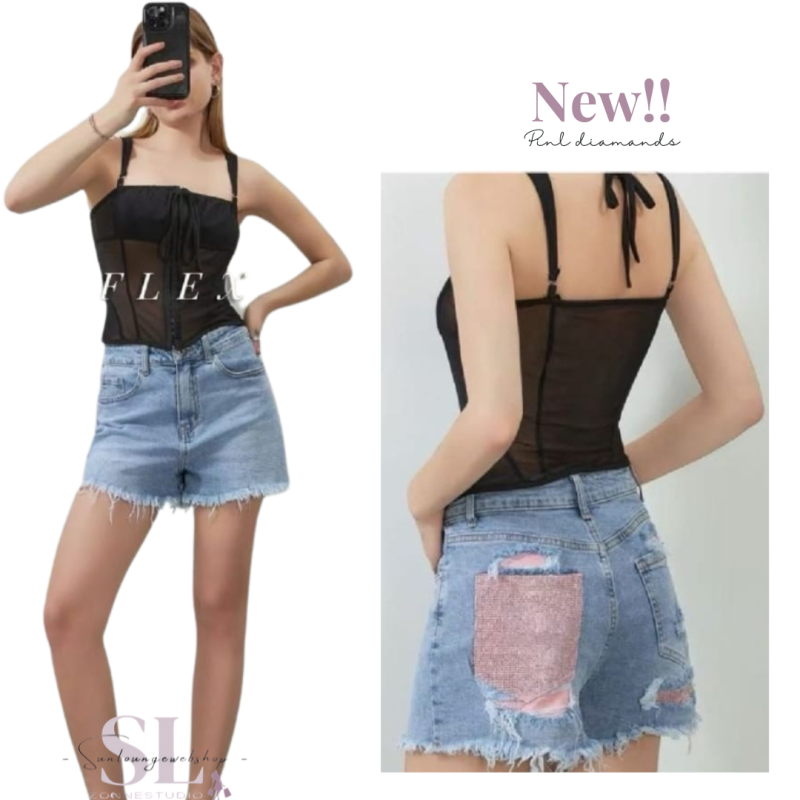 Trendy Spijkerbroekje met Roze Glitter Zakje