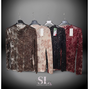 Mesh top bruin met pailletten 1 maat